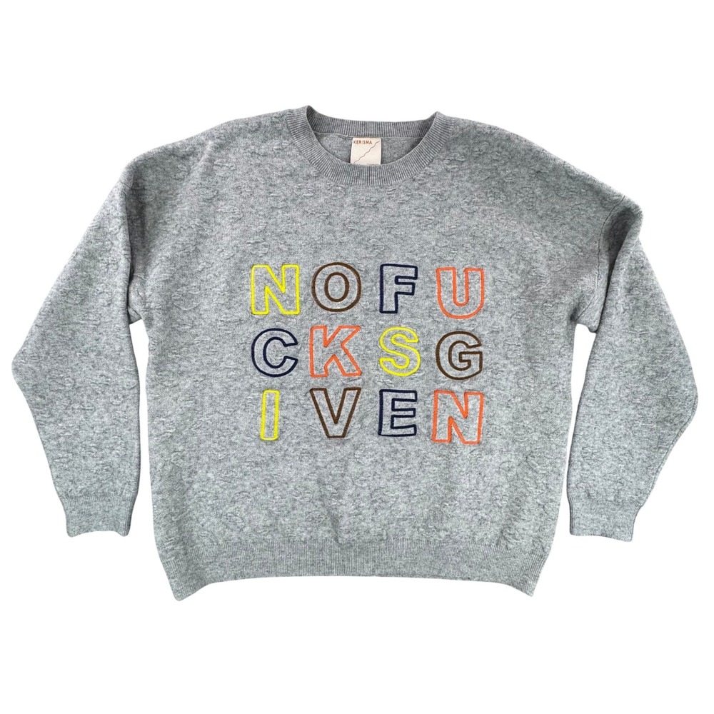 Kerisma Grey No Fs Given Embroidered Angora‎ Blend Sweater M3482 S/M EUC